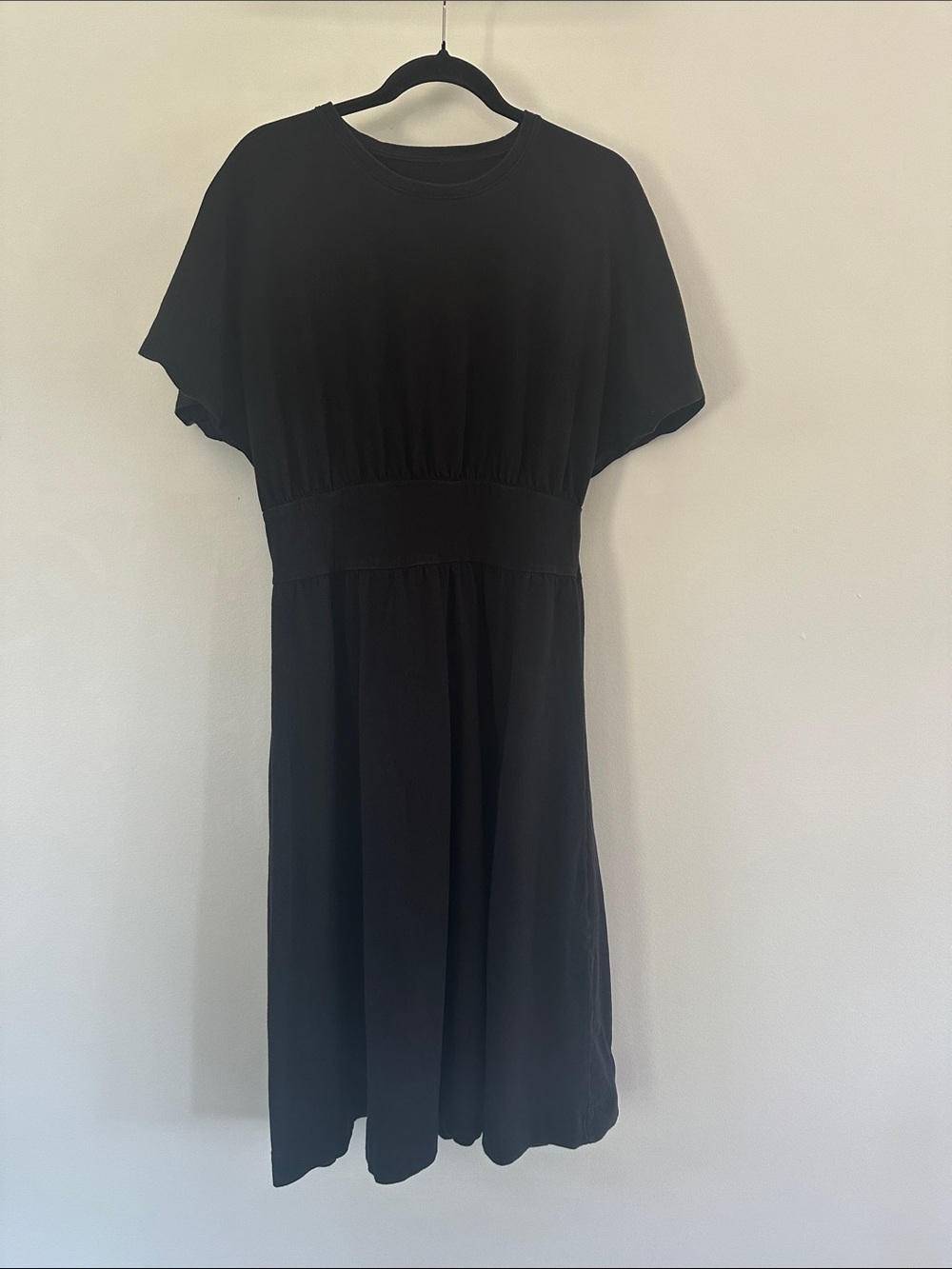 Everlane Black Short-Sleeve Waist-Defined Midi Dress